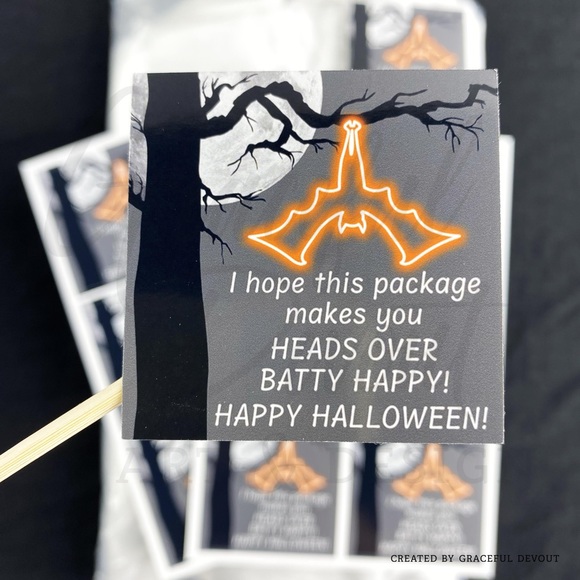 I Hope This Package Makes You Heads Over Batty Happy! Happy Halloween! 2" 96ct - Picture 2 of 5
